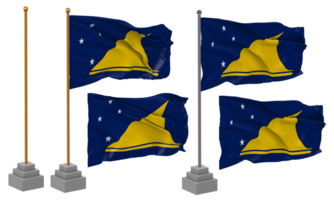 Tokelau ilhas bandeira acenando diferente estilo com ficar de pé pólo isolado, 3d Renderização png