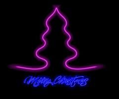 Neon Christmas tree with star, glowing icon. Neon New Year tree silhouette, outline Christmas tree in vivid colors. Festive fir with neon light. Icon set, sign, symbol for UI. Vector illustration