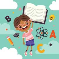 Cartoon Kid Flying With Book vector