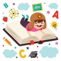 Cartoon Kid Flying With Book vector