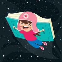 Cartoon Kid Flying With Book vector