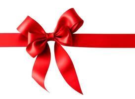 Red ribbon and bow isolated on white background. Generative AI photo