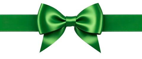 Green ribbon and bow isolated on white background. Generative AI photo