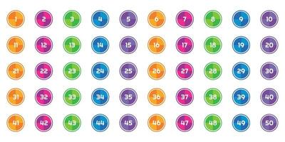 numbers one through fifty with colorful bubbles vector