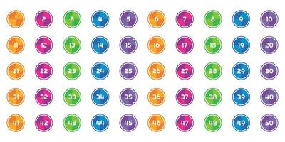 numbers one through fifty with colorful bubbles vector