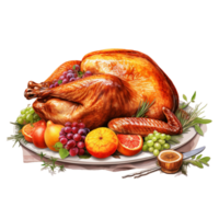 Thanksgiving Turkey Food Dinner Roast Whole Chicken With Vegetables On Plate Ai Generative png