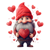 Valentines day gnome holding red love heart Ai Generative png