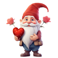 Valentines Day Gnome Pink Hat Dwarf Holding Red Heart Ai Generative png