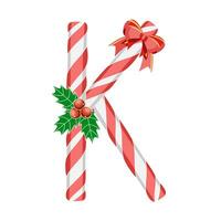 Letter K with Christmas decorations, holiday font. Vector illustration