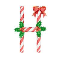 Letter H by Candy canes with holly and bow vector
