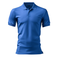 Blank template men blue polo shirt short sleeve front view half turn bottom up Ai Generative png