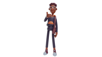 3d ilustração. aluna 3d desenho animado personagem. aluna em pé enquanto mostrando dele polegares. jovem turista quem tem exótico Castanho pele. 3d desenho animado personagem png