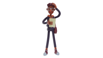 3D illustration. Sad Student 3D Cartoon Character. Student who have just finished his exam and paying attention to the exam results paper in his hand. Student show sad expression. 3D cartoon character png