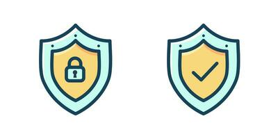 Shield set icon with padlock and check mark. Protection, security, password security concept. Isolated vector illustration.