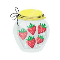 Homemade jars of preserving the srawberry. Jam.  Autumn harvest season. Vector illustration