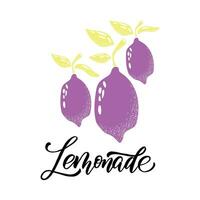 Lemonade lettering with lemon label. Brush calligraphy of word lemonade. vector