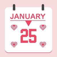Days 25 of Month January, Daily Calendar icon Design vector