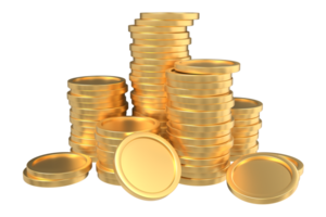 stack van gouden munten. 3d goud munten. geld groei goud munten. financiën en investering concept. 3d renderen png