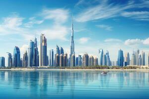 Dubai downtown skyscrapers. Dubai is the fastest growing city in the world, Dubai Business Bay panoramic view, UAE, AI Generated photo