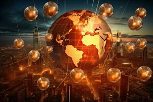 Global connection concept with 3d globe and city on the background, Economy trends background for business idea and all art work design, AI Generated photo