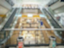 Abstract blur and defocus shopping mall in department store interior for background. Blurred interior background for business and advertisement photo