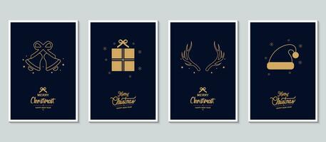 Merry Christmas modern card set elements greeting text vector