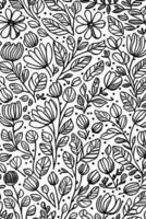 Monochromatic Doodle Vector Illustration Abstract Flower Pattern