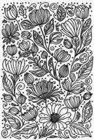 Black and White Botanical Doodle Abstract Monochromatic Flower Pattern vector