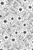Abstract Monochromatic Flowers Hand Drawn Pattern in Black and White vector