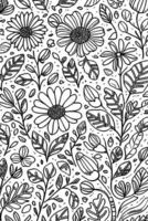 Abstract Monochromatic Flowers Hand Drawn Pattern in Black and White vector