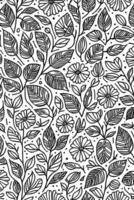 Monochromatic Hand Drawn Flower Pattern Abstract Vector Illustration