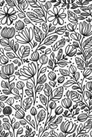 Vector Art Abstract Monochromatic Hand Drawn Floral Pattern