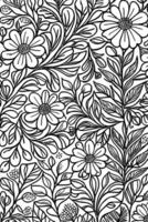 Hand Drawn Monochromatic Abstract Flower Pattern in Black and White vector