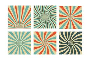 70s retro groovy sunburst background set vector