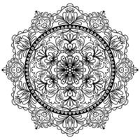 Abstract floral mandala pattern with Hungarian folk art-style motifs in black color on a white background vector
