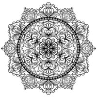 Abstract floral mandala pattern with Hungarian folk art-style motifs in black color on a white background vector