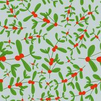 Christmas mistletoe seamless pattern. Trendy vector hand drawn floral illustration of branches with berries. Scandinavian simple cartoon style. Ideal for printing textiles, fabrics, packaging paper