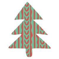 Fir Tree sticker. Vector red and green knitted textile patchwork. Best for web, print and New year element, Christmas decoration, Winter design element for Postcard, Card, Flyer.