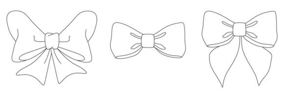 Vector Line art Black and White Bow Tie or Gift Bow with Outline, Cut Out Icon Set Isolated on White Background. Bows Collection. Bow Design Template