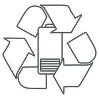 Linear battery and process of recycling logo design. Ecological lithium-Ion battery recycling or safe energy graphic design. Eco friendly proper disposal of environmentally, soil-toxic battery vector