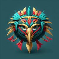 Hawk quetzalcoatl head, symmetrical, flat icon design, AI generated photo