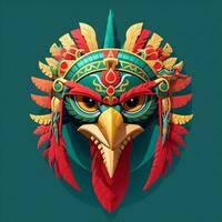 Hawk quetzalcoatl head, symmetrical, flat icon design, AI generated photo