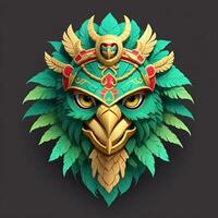 halcón quetzalcoatl cabeza, simétrico, plano icono diseño, ai generado foto