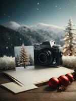 greeting card templatet with winter theme, frame, AI generated photo