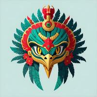 halcón quetzalcoatl cabeza, simétrico, plano icono diseño, ai generado foto