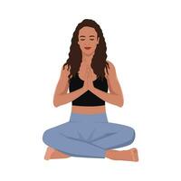 negro mujer meditando sano estilo de vida, yoga, meditación, relajarse, recreación. vector