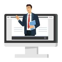 Man teaching online flat design illustration, Online education, homeschooling concept, Learn from home, safe learning, covid learning, live session. vector