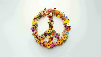 Peace Symbol Made from Various Flowers on the White Background photo