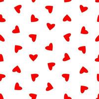Seamless pattern of simple red hearts isolated on white for wrapping paper or fabric. Valentine's day holiday backdrop texture, romantic wedding design. Vector illustration.