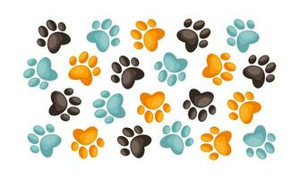 The imprint of the paws of the animal. The background, a substrate with a print of paws of cats, dogs. The design can be used for gift packaging, web pages, wallpaper, textiles. Vector illustration.